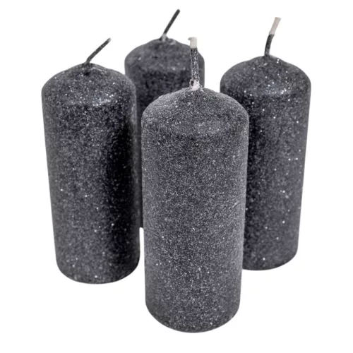 Bársony glitter henger gyertya 40x100mm fekete 4db/csom (db ár)