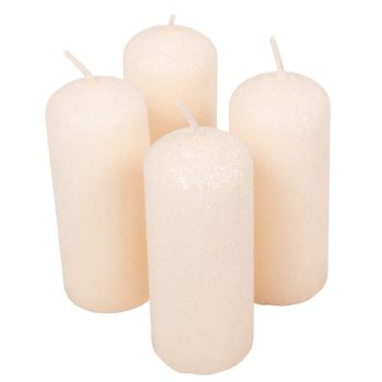   Bársony glitter henger gyertya 40x100mm krém 4db/csom (db ár)