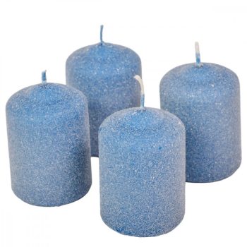   Bársony glitter henger gyertya 50x75mm acél kék 4db/csom (db ár)