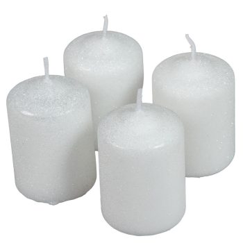   Bársony glitter henger gyertya 50x75mm fehér 4db/csom (db ár)