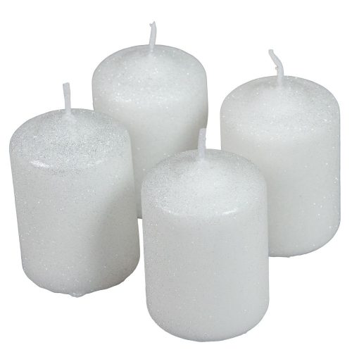 Bársony glitter henger gyertya 50x75mm fehér 4db/csom (db ár)