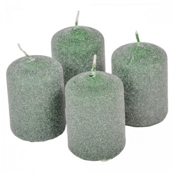   Bársony glitter henger gyertya 50x75mm új zöld 4db/csom (db ár)