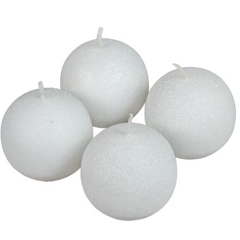 Bársony glitter gömb gyertya 60mm fehér 4db/csom (db ár)