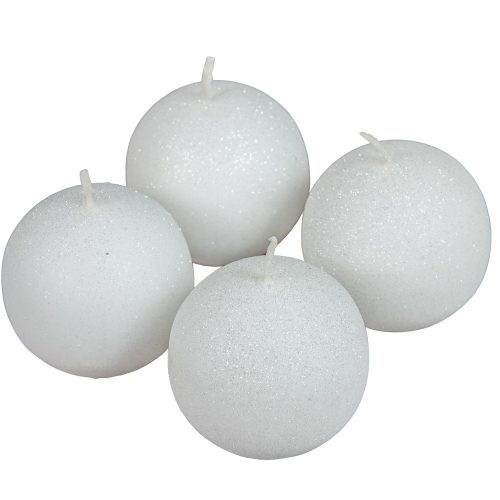 Bársony glitter gömb gyertya 60mm fehér 4db/csom (db ár)