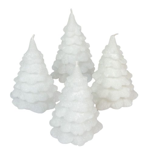 Bársony glitter fenyőfa gyertya 75x100mm fehér 4db/csom