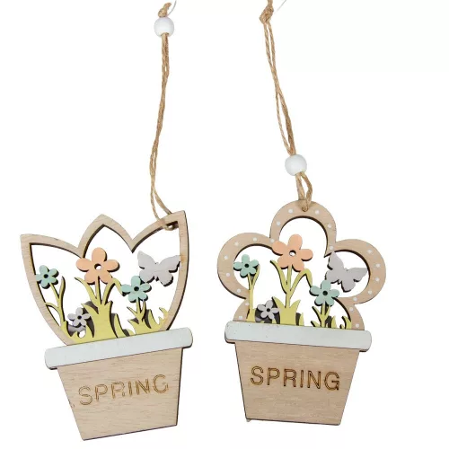 Akasztós áttört virágcserépmintás fa dísz 11cm