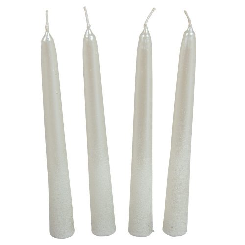 Bársony metál spitz gyertya 195mm fehér 4db/csom (db ár)