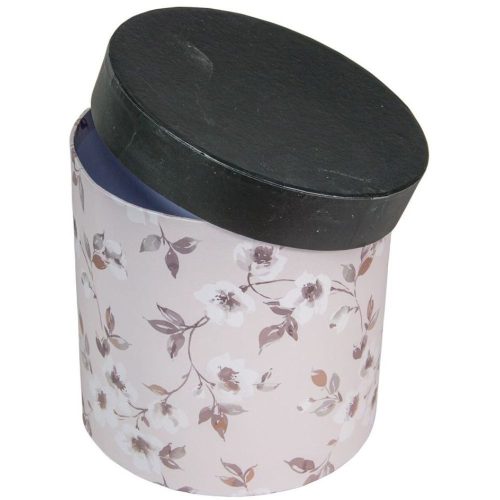 Papírdoboz szürke virágmintás D16cm M16cm