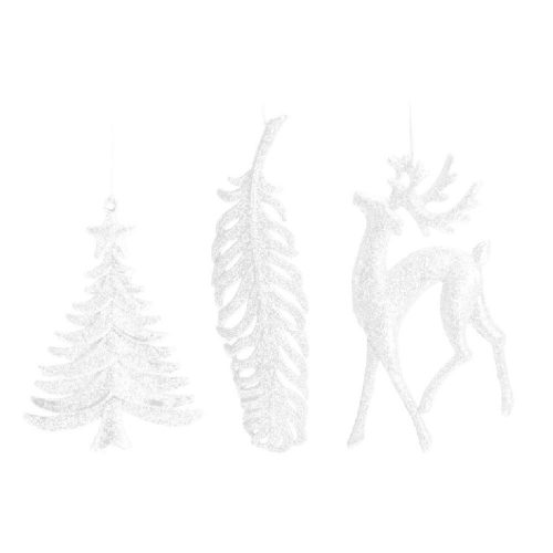 Akasztós dísz glitteres fehér 16cm