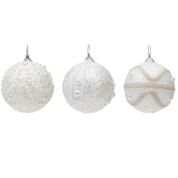 Gyöngy mintás gömb glitteres fehér 8cm