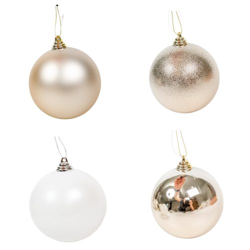 Műanyag gömb gyöngy fehér-világos arany mix 12cm