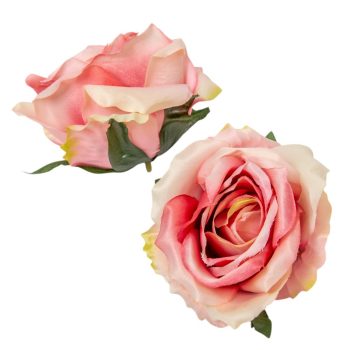 Rózsa virágfej krém-pink D9cm 12db/csom