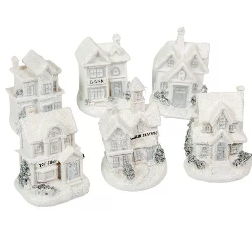 Házikó világító polyresin glitteres fehér 9cm