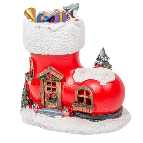 Karácsonyi csizma ház poly LED-es M12cm