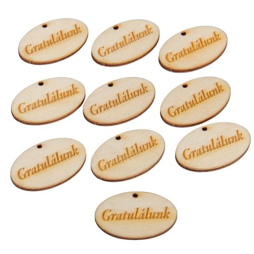 Natúr fa Gratulálunk ovál tábla 4cm 10db-os