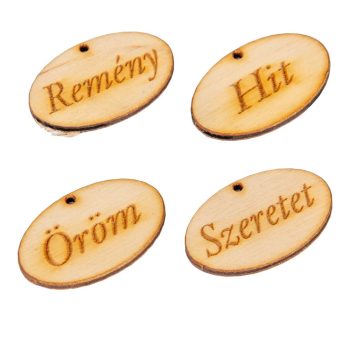   Adventi gravírozott ovál tábla natúr fa 4cm 4db-os csomag