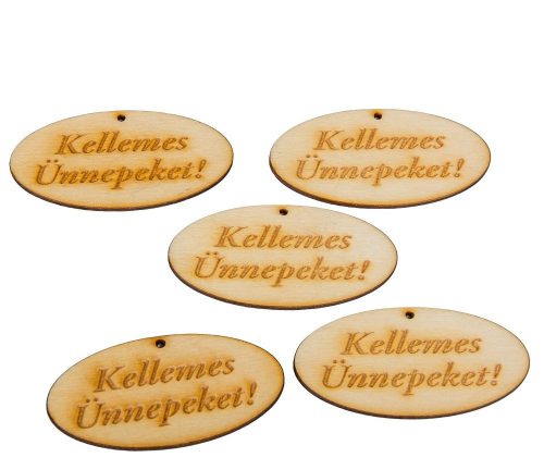 Kellemes Ünnepeket ovál tábla natúr fa 5db-os