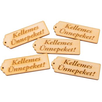 Kellemes Ünnepeket tábla natúr fa 8cm 5db-os