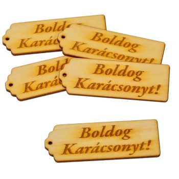 Boldog Karácsonyt feliratú tábla natúr fa 8cm 5db-os