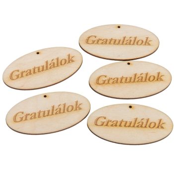 Natúr fa Gratulálok ovál tábla 8cm 5db-os