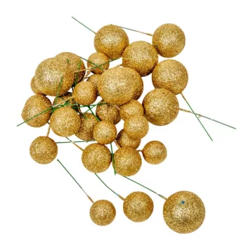 Glitteres golyó pick arany D2,5-3-4cm 30db-os