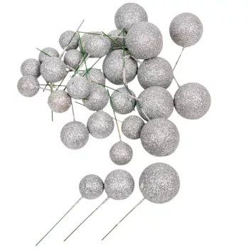 Glitteres golyó pick ezüst D2,5-3-4cm 30db-os