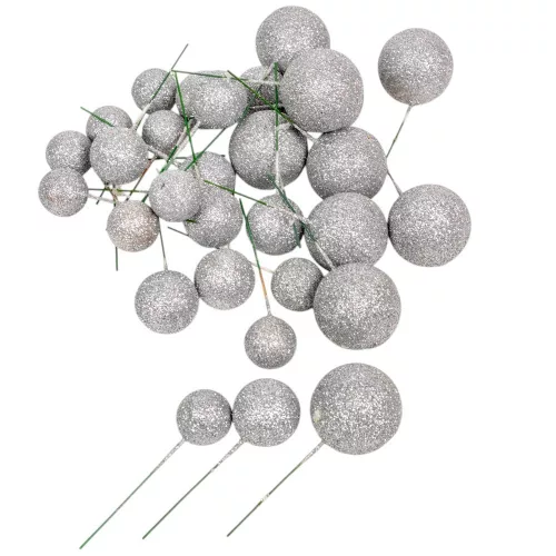 Glitteres golyó pick ezüst D2,5-3-4cm 30db-os
