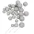 Glitteres golyó pick ezüst D2,5-3-4cm 30db-os
