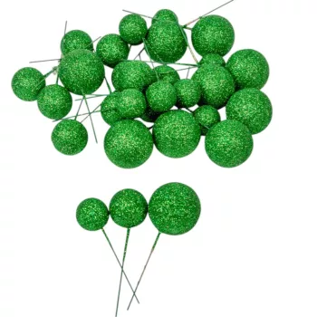 Glitteres polisztirol golyó pick zöld D4-3-2cm 30db-os