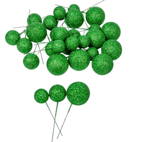 Glitteres polisztirol golyó pick zöld D4-3-2cm 30db-os