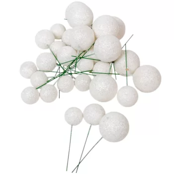 Glitteres polisztirol golyó pick fehér D4-3-2cm 30db-os