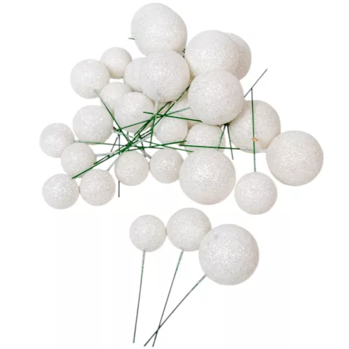 Glitteres polisztirol golyó pick fehér D4-3-2cm 30db-os