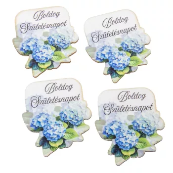   Nyomtatott dekorkarton Boldog születésnapot virágos tábla kék 6cm 4db-os