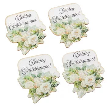   Nyomtatott dekorkarton Boldog születésnapot virágos tábla fehér 6cm  4db-os