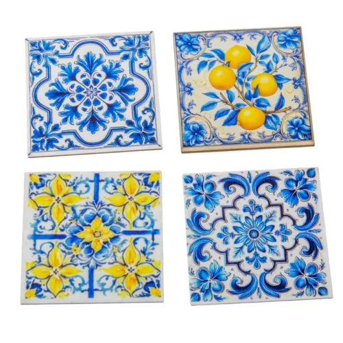 Nyomtatott dekorkarton  Mediterrán csempe minta 6x6cm 4db-os csomag