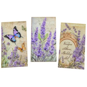 Nyomtatott dekorkarton - Levendulás tábla 9,5cm 3db-os