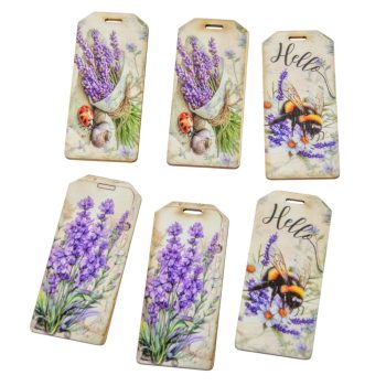 Nyomtatott dekorkarton - Levendulás biléta 5,5cm 6db-os