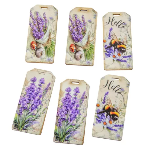 Nyomtatott dekorkarton - Levendulás biléta 5,5cm 6db-os