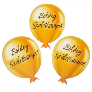   Nyomtatott dekorkarton Boldog születésnapot lufi arany 10cm 3db-os