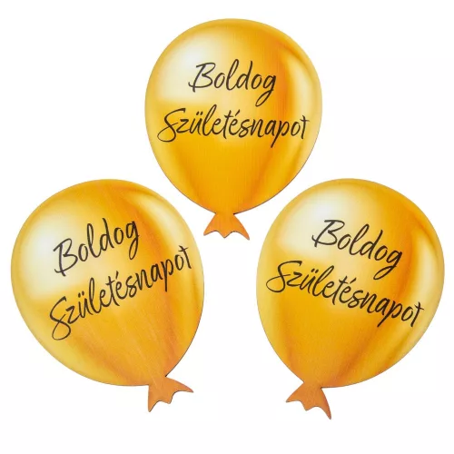 Nyomtatott dekorkarton Boldog születésnapot lufi arany 10cm 3db-os