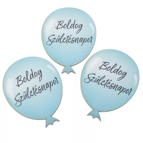 Nyomtatott dekorkarton Boldog születésnapot lufi kék 10cm 3db-os