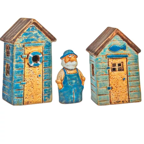 Nyomtatott dekorkarton Öreg halász házikókkal 6-10cm 3db-os