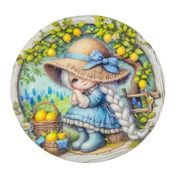 Nyomtatott fa tábla koszorú közép Citromos lány 11,8cm