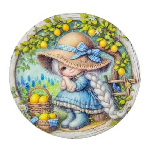 Nyomtatott fa tábla koszorú közép Citromos lány 11,8cm