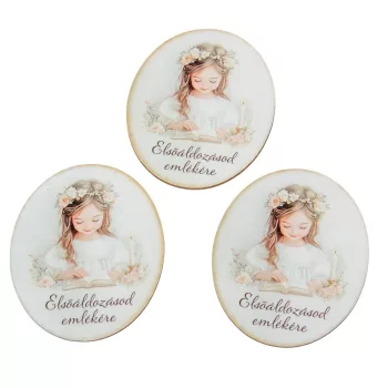   Nyomtatott dekorkarton Elsőáldozás  kislány 8cm 3db-os csomag