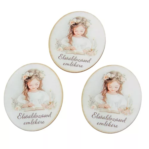 Nyomtatott dekorkarton Elsőáldozás  kislány 8cm 3db-os csomag