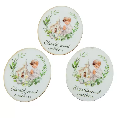 Nyomtatott dekorkarton Elsőáldozás - kisfiú 8cm 3db-os csomag
