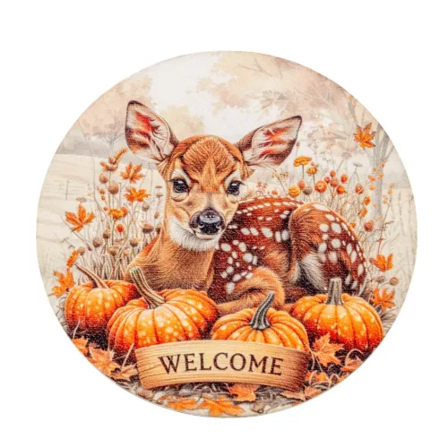 Nyomtatott fa tábla koszorú közép Bambi welcome 11,8cm
