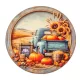 Nyomtatott fa tábla koszorú közép Őszi táj kék teherautóval 11,8cm