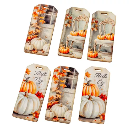 Nyomtatott dekorkarton Fehér-narancs tök biléta 5,5cm 6db-os